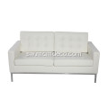 Florence Knoll White Leather Leather 2 kiti sofa.